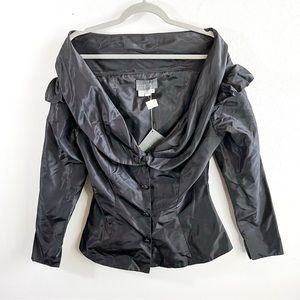 Rose Taft Couture Evening Jacket Black Silk w/ Shawl Collar Beaded Buttons 8 NWT